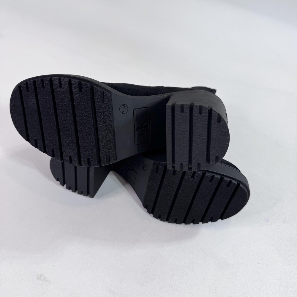 Calvin Klein Boots Womens Size 7.5 Black Suede Chelsea Ankle Block Heel Lug Sole - Picture 9 of 11